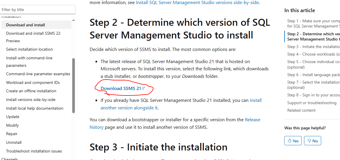 SSMS package installation